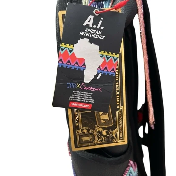Sprayground African Intelligence AI Sandflower Backpack Stars Beads Black - Picture 5 of 11